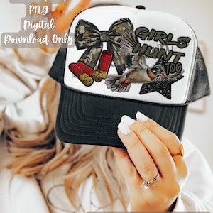 Girls Duck Hunt Too Patch PNG, DTF Hat Patch Png, Country Hat Patch Png, Faux Embroidery PNG