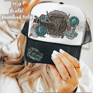 Cowboy Hat Turquoise Patch PNG, Western Faux Embroidery (Digital Download)