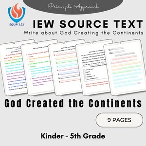 May include: A colorful printable worksheet set for teaching children about God creating the continents. The set includes 9 pages and is designed for kindergarten through 5th grade.