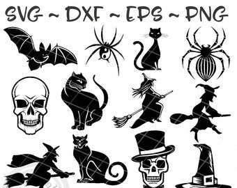 Halloween svg bundle, Spider svg, Skull svg, Cat svg file for cricut, Witch svg file, Bat svg file, Halloween sign svg, Scary svg, witch hat