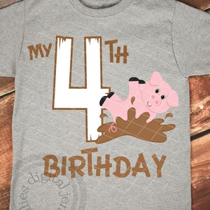 Pig birthday shirt svg, Pig Birthday Party svg, 4th Birthday SVG, Fourth Birthday svg, Pig face svg, Pig svg, Cute pig svg Farm Birthday svg