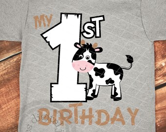 Cow birthday shirt svg, Cow Birthday svg, 1st Birthday SVG, First Birthday svg, Cow face svg, Cow head svg, Cute cow svg, Farm Birthday svg