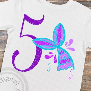 Mermaid Birthday shirt svg, Mermaid birthday svg designs, 5th Birthday SVG, Fifth Birthday svg, Mermaid tail svg, Mermaid svg design