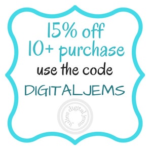 Puede incluir: Un banner azul turquesa con bordes redondeados y un c&iacute;rculo blanco en la esquina inferior derecha. El banner dice "15% de descuento en compras de 10+ art&iacute;culos usa el c&oacute;digo DIGITALJEMS".