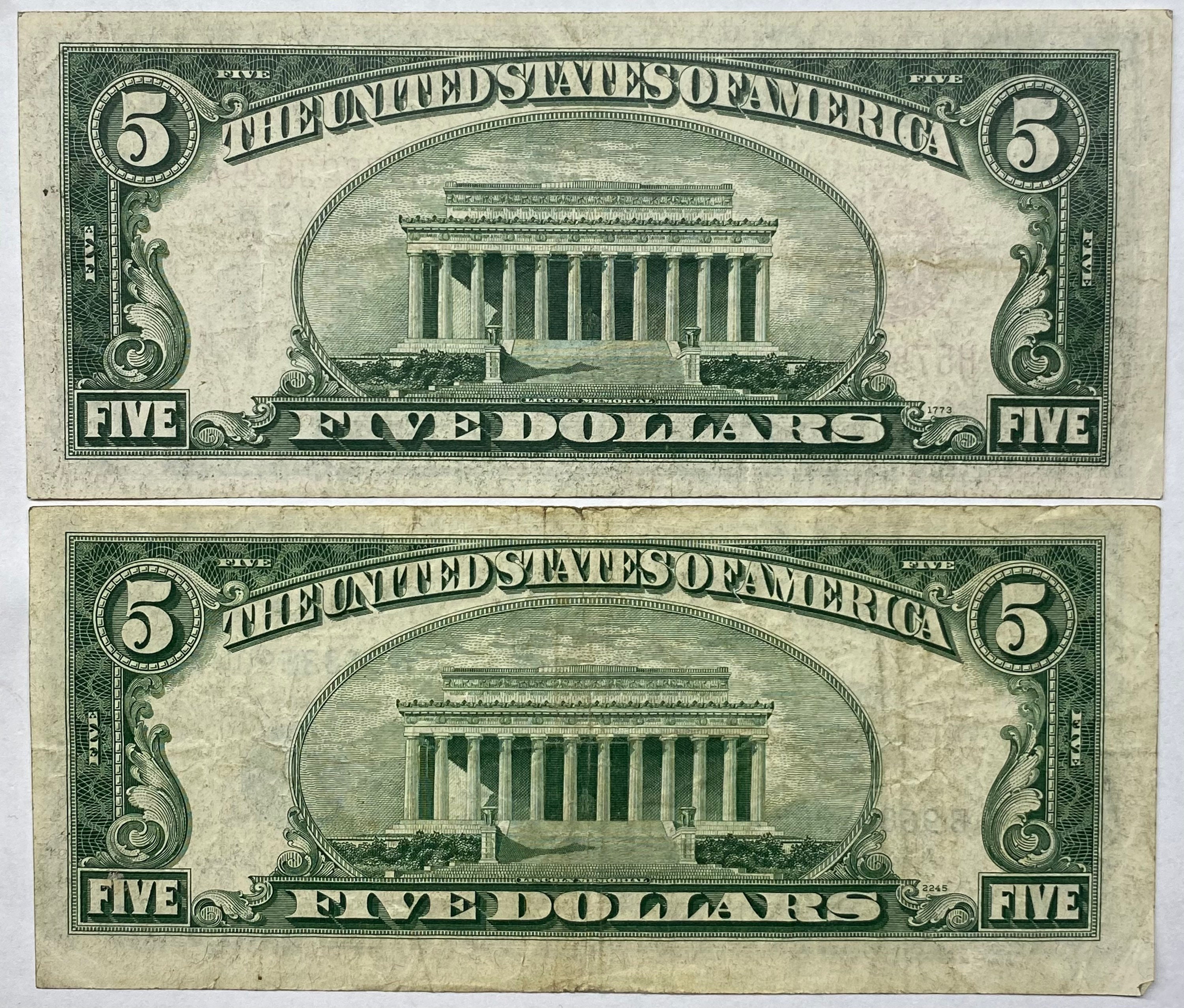Nice Set Of Old 5 Dollar Bills Red And Blue Seal 1928E Red Etsy