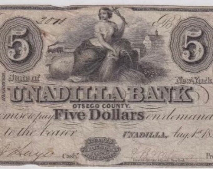 RARE 1851 Unadilla Bank Ostego County New York 5 Dollar Etsy
