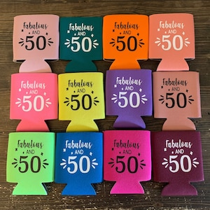 Fabulous and 50 Can Coolers | Fabulous & 50 | 50th Birthday Party | 50th Birthday Can Coolers | 60th Birthday | 40th Birthday