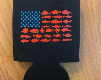 Fishing Flag Can Cooler | Fish Flag Can Cooler | Mens Fishing Can Cooler | Beer Can Cooler | Fathers Day Gift | Fishing Tournament Beer Can