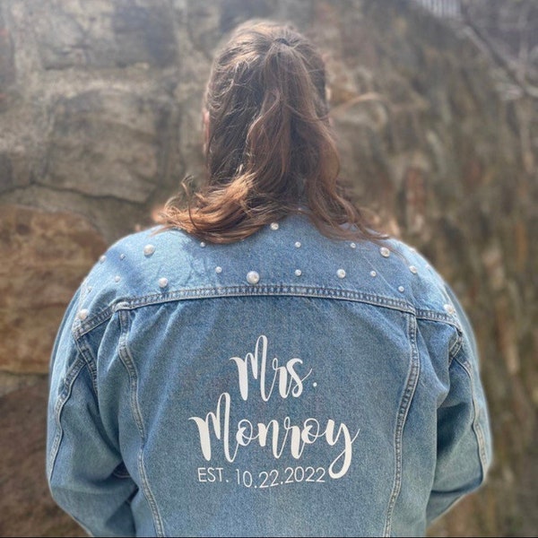 Bride Jean Jacket | Mrs Last Name Iron On | Mrs Iron On Denim Jacket | DIY Mrs Denim Jacket Iron On | Mrs HTV Name Decal | Mrs DIY Iron On