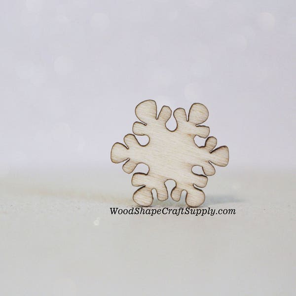 50 - Tiny 1 inch Wooden Snowflake Ornament Shape - Blank Christmas Ornament Making Supplies 1" - DIY Woodcraft Supply - Wood Snowflake