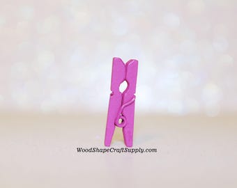 100- 1 Inch Fushia Wood Clothespins - Mini Wooden Clothespins for Crafts - Photo Hanging - Miniatures - DIY Craft Supplies