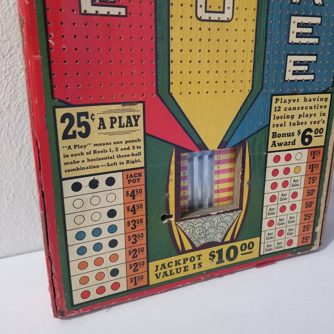 Vintage 70s Punch Board Gambling Game 25 cent Play Jackpot Etsy