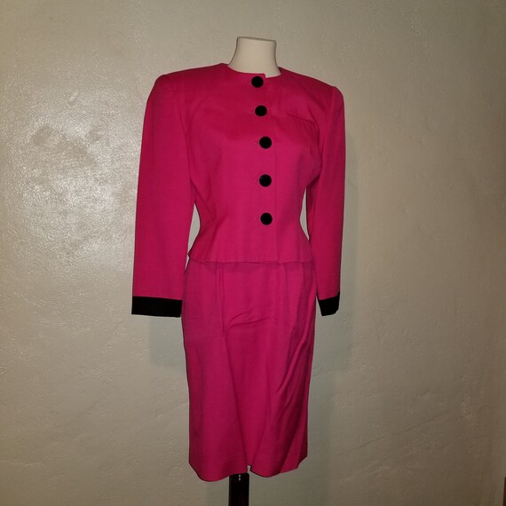 Vintage 1980s Neiman Marcus Skirt Suit HOT PINK Bl