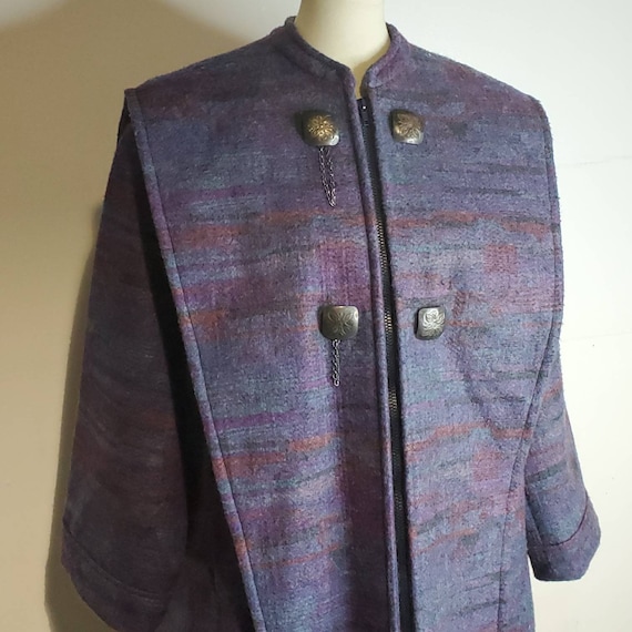 Vintage 80s Southwest Long Wool Coat Purple Blanke
