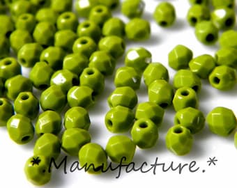 3mm (200pc) dark olivine, Czech glass faceted beads