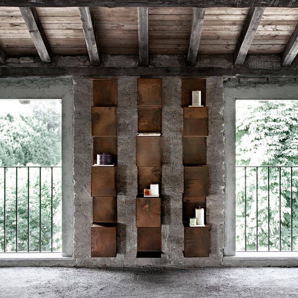 Libreria in acciaio corten | Libreria modulare | Libreria a parete | Libreria di design | Libreria in metallo | Mensola | Bookcase