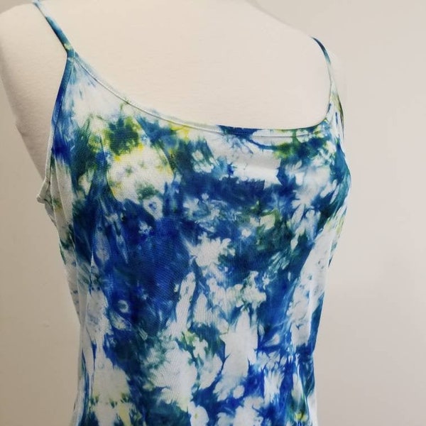 Hand dyed Cobalt, Green & White silk knit camisole/Tank top