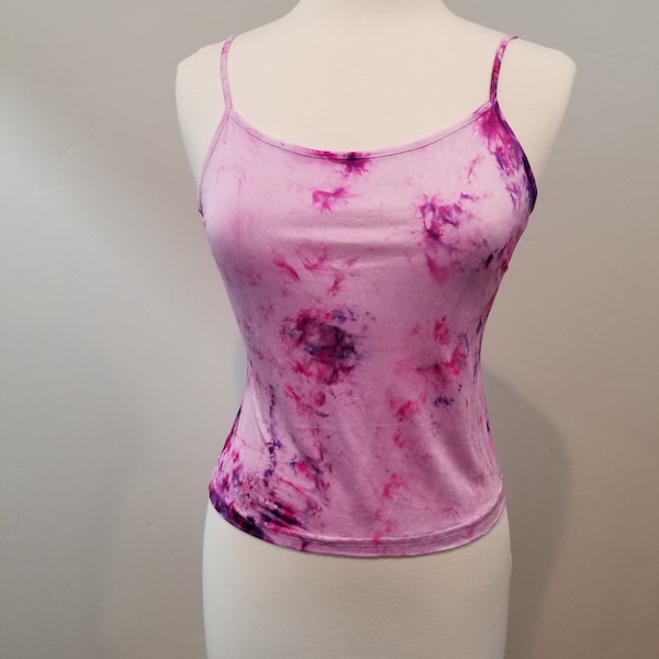 Hand dyed in pinks and purple silk knit camisole/Tank top