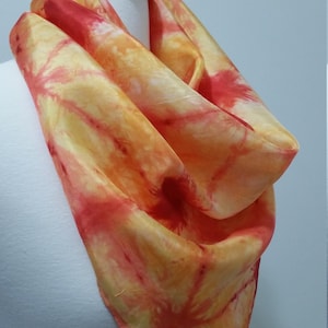 Shibori Dyed Sunny Orange and Yellow 35x35 Silk Scarf