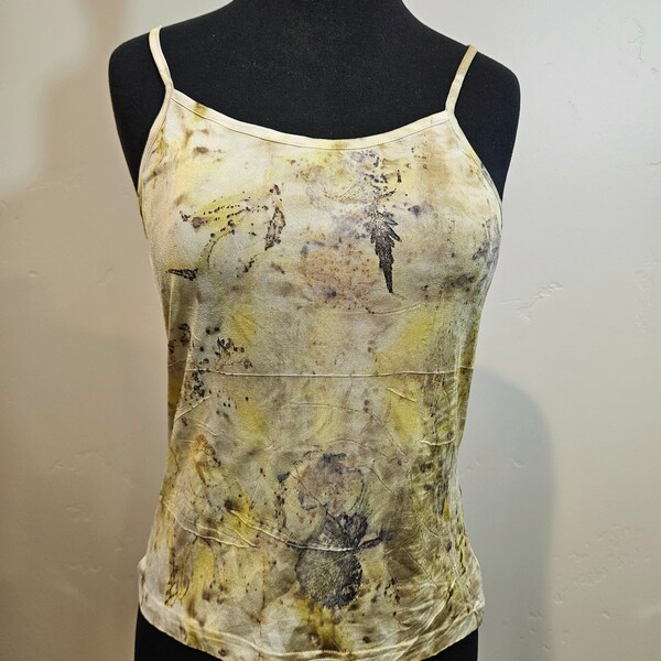 Eco-printed botanical silk knit camisole/Tank top