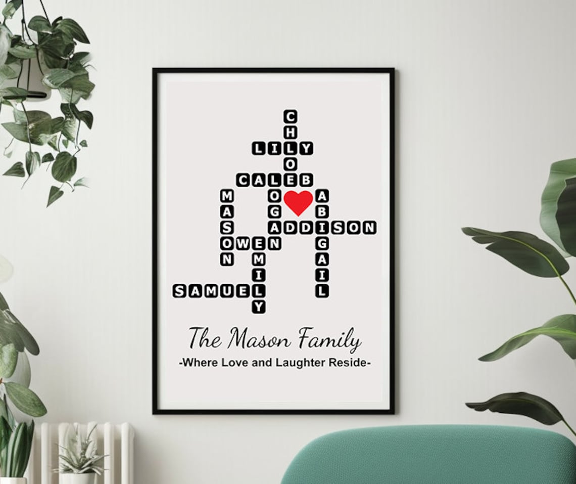 Custom Family Crossword Puzzle Poster Personalized Digital Art Etsy