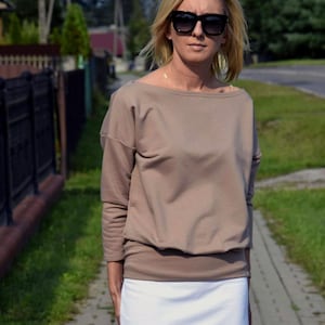 Chemisier en coton fait main : haut à manches longues marron