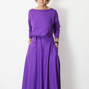 ADELA Midi Robe coton dété évasée / 100% coton / Robe avec poches / robe femme / robe midi / robe pour le travail / Robe violette image 9