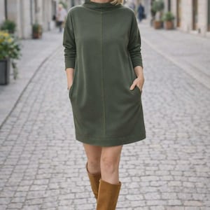 Cotton sweatshirt dress, long sleeve minimalist dress for women, NEMO