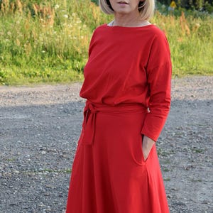 Cotton Midi Dress ADELA with Belt & Pockets – Handmade, OEKO-TEX Certified, Sustainable Style