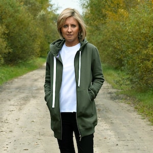 Long Zip-Up Hoodie CHLOE – Cotton Hoodie Coat with Pockets, Oversized, Handmade in Poland