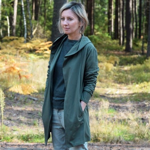 Veste d'été en coton kaki, cardigan oversize pour femme, veste longue en coton ample, cardigan ESLO