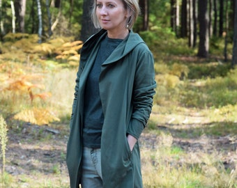Cotton Cardigan with Pockets, Casual Long Hoodie Jacket