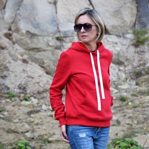 GAJA - women's hoodie / sweatshirt and large kangaroo pocket / 5 colours / Handmade by Sisters / red hoodie / simple hoodie