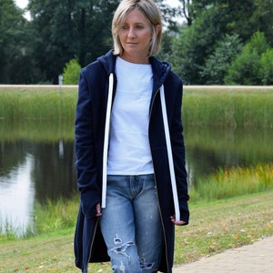 Long Zip-Up Hoodie JASPER – Oversized Cotton Coat, Thumb Hole Sleeves, Handmade in Poland