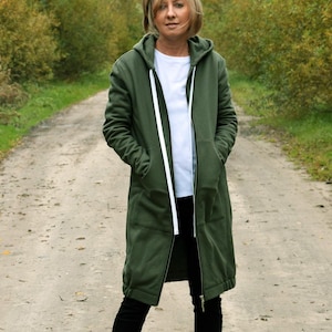 Sudadera larga con cremallera, sudadera de algodón color caqui con bolsillos, JASPER