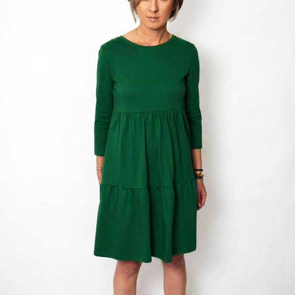 BLUM - midi dress with frills - green / 100% cotton / mini dresses / office dress / more colors / loose dress / made in Poland