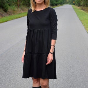 BLUM - midi dress with frills - black / 100% cotton / mini dresses / office dress / more colors / loose dress / party / tunic / autumn