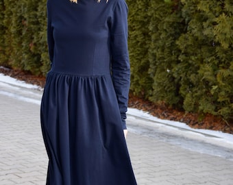 Cotton Midi Dress, Long Sleeve dress
