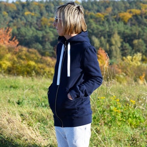 Women&#39;s zip-up hoodie / sweatshirt and large kangaroo pocket / Long hoodie / tunic hoodie / Chloe hoodie