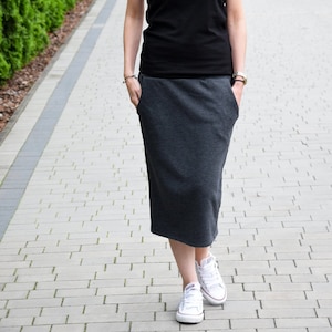 100% cotton pencil skirt - LUMO - made in Poland / with 5cm elastic waist  and pockets / midi skirt / handmade / check other colors