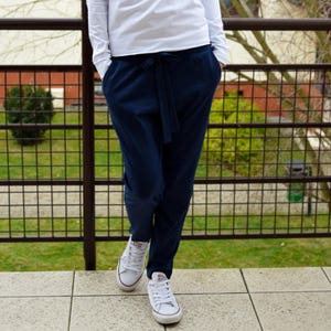 OFFICE - 100% cotton pants with a bow / sweatpants / loose trousers / navy blue sweatpants / made in EU / unique pants / blue / 4 colors