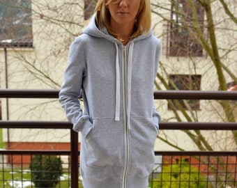 Women's zip-up hoodie / sweatshirt and large kangaroo pocket / Long hoodie / tunic hoodie / CHLOE hoodie