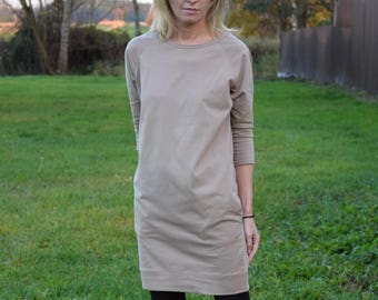 CARRIE - 100% cotton tunic / dress with pockets / Long Sleeve Tunic / Women's Tunics / brown dress / mokka dress / summer dress / vintage