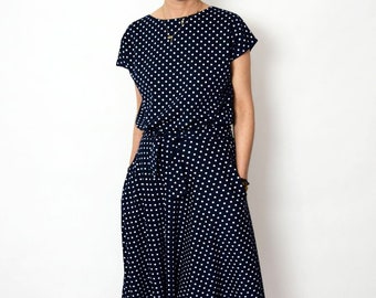 LUCY - dotted dress Midi Flared cotton dress form Poland / handmade dress / 100% cotton dress / vintage dress / summer / made in Poland