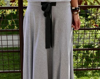 DRESCODE - long, 100% cotton skirt with a bow / grey  / max skirt / long skirt / grey skirt / brown skirt / vintage / unique skirt
