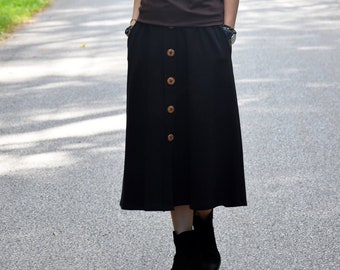 LUPE - Jupe midi trapézoïdale avec boutons / jupe coton / jupe automne / jupe faite à la main / jupe noire / fabriquée en Pologne