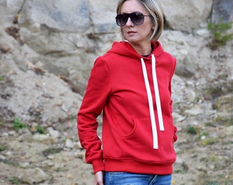 GAJA - women's hoodie / sweatshirt and large kangaroo pocket / 5 colours / Handmade by Sisters / red hoodie / simple hoodie