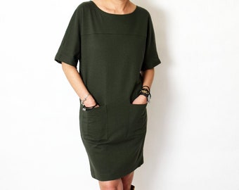 JENNIFER V-neck Cotton Midi Dress / Flared Cotton Dress / - Etsy