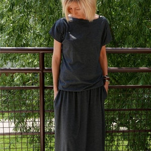 Katoenen maxi-jurk met zakken / lange jurk grafiet / maat S-XXL / CLEO