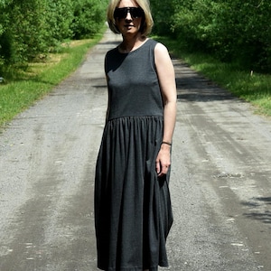 Cotton  midi dress,  sleeveless dress, summer dress, graphite dress, SALA dress